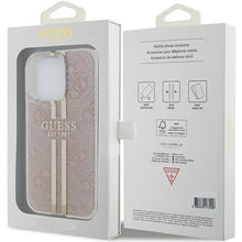 Заредете изображение във визуализатора на галерията – Original faceplate case GUESS GUHCP15LH4PSEGP for iPhone 15 Pro (4G Gold  Stripe / pink)
