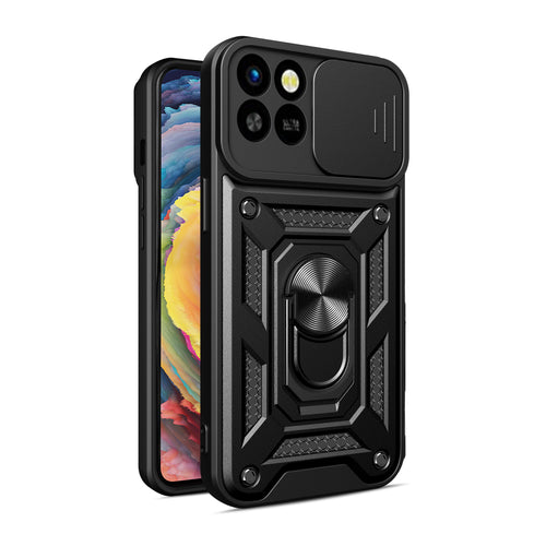 Hybrid Armor Camshield case for Infinix Smart 6 HD with camera cover - black