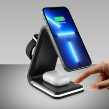 Заредете изображение във визуализатора на галерията – Wireless charger qi 3in1 15w b17 working with magsafe black - TopMag
