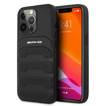 Заредете изображение във визуализатора на галерията – AMG AMHCP13XGSEBK iPhone 13 Pro Max 6,7" czarny/black hardcase Leather Debossed Lines
