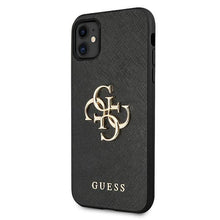 Заредете изображение във визуализатора на галерията – Guess GUHCN61SA4GGBK iPhone 11 6,1" / Xr czarny/black hardcase Saffiano 4G Metal Logo
