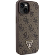 Заредете изображение във визуализатора на галерията – Guess Leather 4G Triangle Strass case for iPhone 15 - brown
