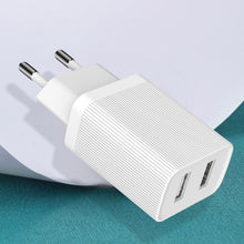 Заредете изображение във визуализатора на галерията – Kingkong charger EU adapter 2x USB 2.1A + 1m micro USB cable white (WP-U79m white)
