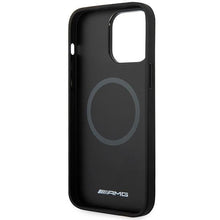 Заредете изображение във визуализатора на галерията – AMG AMHMP14XOSDBK iPhone 14 Pro Max 6.7" black/black hardcase Leather Curved Lines MagSafe

