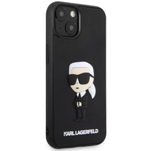 Заредете изображение във визуализатора на галерията – Original Pouch KARL LAGERFELD hardcase Rubber Ikonik 3D KLHCP14S3DRKINK for Iphone 14 Black

