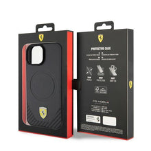 Заредете изображение във визуализатора на галерията – Ferrari FEHMP15SPTEK iPhone 15 6.1" black/black hardcase Carbon Metal Logo MagSafe

