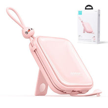 Заредете изображение във визуализатора на галерията – Joyroom power bank with USB C and Lightning cables and stand Cutie Series 10000mAh 22.5W pink (JR-L008)
