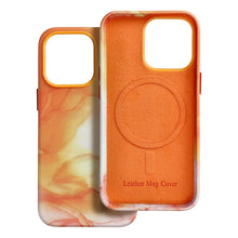 Заредете изображение във визуализатора на галерията – Leather Mag Cover for IPHONE 15 PRO orange splash
