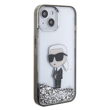 Заредете изображение във визуализатора на галерията – Original KARL LAGERFELD Case Liquid Glitter Ikonik KLHCP15SLKKNSK for Iphone 15 Transparent
