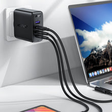 Заредете изображение във визуализатора на галерията – Acefast fast charger GaN 3xUSB-C/1xUSB-A 100W black + angled cable USB-C - USB-C 100W 2m black
