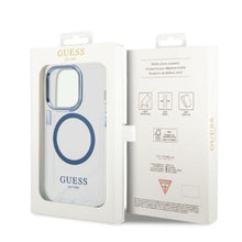 Заредете изображение във визуализатора на галерията – Guess GUHMP14XHTRMB iPhone 14 Pro Max 6.7" blue/blue hard case Metal Outline Magsafe
