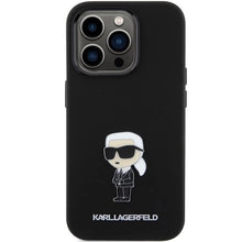 Заредете изображение във визуализатора на галерията – Karl Lagerfeld Silicone Ikonik Metal Pin case for iPhone 15 Pro Max - black
