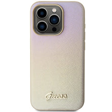 Заредете изображение във визуализатора на галерията – Guess Saffiano Iridescent Script case for iPhone 15 Pro - gold
