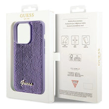 Заредете изображение във визуализатора на галерията – Guess Sequin Script Metal case for iPhone 15 Pro Max - purple
