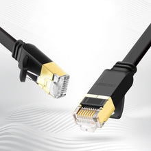 Заредете изображение във визуализатора на галерията – Ugreen Flat Cable Internet Network Cable Ethernet Patchcord RJ45 Cat 7 STP LAN 10 Gbps 3m Black (NW106 11262)
