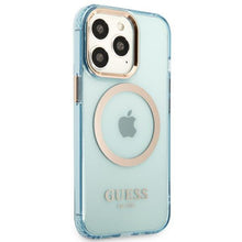 Заредете изображение във визуализатора на галерията – Guess GUHMP13XHTCMB iPhone 13 Pro Max 6.7&quot; blue/blue hard case Gold Outline Translucent MagSafe
