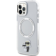 Заредете изображение във визуализатора на галерията – Original Pouch KARL LAGERFELD hardcase Iconic Karl&amp;Choupette Magsafe KLHMP12MHNKCIT for Iphone 12/12 Pro Transparent
