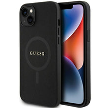 Заредете изображение във визуализатора на галерията – Original Case GUESS hardcase Saffiano MagSafe GUHMP15MPSAHMCK for Iphone 15 Plus black
