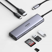 Заредете изображение във визуализатора на галерията – Multifunctional HUB 5in1 USB-C - HDMI 1.4 / 3 x USB-A / USB-C PD 100W Ugreen CM511 - gray
