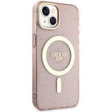 Заредете изображение във визуализатора на галерията – Original Case GUESS hardcase Glitter Gold MagSafe GUHMP14MHCMCGP for Iphone 14 Plus pink
