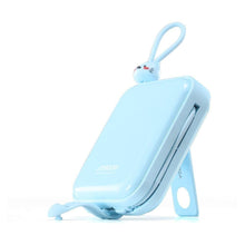 Заредете изображение във визуализатора на галерията – Joyroom power bank with USB C and Lightning cables and stand Cutie Series 10000mAh 22.5W blue (JR-L008)
