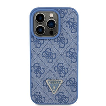 Заредете изображение във визуализатора на галерията – Original Case GUESS hardcase Leather 4G Triangle Strass GUHCP15LP4TDPB for Iphone 15 Pro Blue
