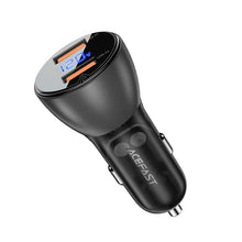 Заредете изображение във визуализатора на галерията – Acefast car charger 2 x usb lcd qc3.0 pd45w b7 metal transparent black - TopMag
