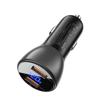 Заредете изображение във визуализатора на галерията – Acefast car charger 2 x usb lcd qc3.0 pd45w b7 metal transparent black - TopMag
