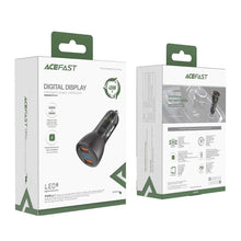 Заредете изображение във визуализатора на галерията – Acefast car charger 2 x usb lcd qc3.0 pd45w b7 metal transparent black - TopMag
