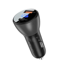 Заредете изображение във визуализатора на галерията – Acefast car charger typ c + usb lcd qc3.0 pd63w b6 metal transparent black - TopMag
