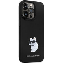 Заредете изображение във визуализатора на галерията – Original Pouch KARL LAGERFELD hardcase Silicone C Metal Pin KLHCP14XSMHCNPK  for Iphone 14 Pro Max black
