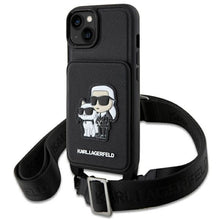 Заредете изображение във визуализатора на галерията – Original Pouch KARL LAGERFELD Crossbody Saffiano Karl &amp; Choupette KLHCP14MCSAKCPMK for Iphone 14 Plus Black
