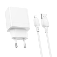 Заредете изображение във визуализатора на галерията – Borofone Wall charger BN15 Strong - 2xUSB - 2,1A with USB to Lightning cable white
