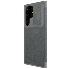 Заредете изображение във визуализатора на галерията – Nillkin Qin Cloth Pro Case for Samsung Galaxy S23 Ultra Cover with Flip Camera Cover Gray
