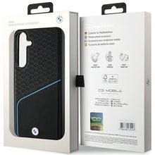 Заредете изображение във визуализатора на галерията – Original Case BMW hardcase Signature Leather Textured &amp; Line MagSafe for Samsung Galaxy S24 Black
