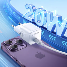 Заредете изображение във визуализатора на галерията – Mini USB C Charger 20W PD with USB C Cable - Lightning Joyroom JR-TCF02 | White
