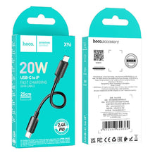 Заредете изображение във визуализатора на галерията – HOCO cable Type C to Iphone Lightning 8-pin Hyper Power Delivery 27W X96 25cm black
