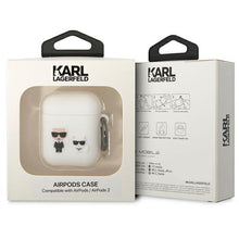 Заредете изображение във визуализатора на галерията – Karl Lagerfeld KLACA2SILKCW AirPods 1/2 cover white/white Silicone Karl &amp; Choupette

