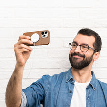 Заредете изображение във визуализатора на галерията – Dux Ducis Grit Leather Case for iPhone 14 Pro Elegant Faux Leather Cover (MagSafe Compatible) Brown

