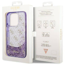 Заредете изображение във визуализатора на галерията – Original faceplate case GUESS GUHCP14LLC4PSGU for iPhone 14 PRO (Liquid Glitter 4G Translucent / purple)
