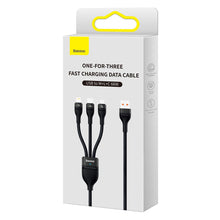 Заредете изображение във визуализатора на галерията – BASEUS cable USB 3in1 Flash Series USB-C micro USB Lightning 66W CASS040001
 1.2m black
