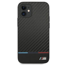 Заредете изображение във визуализатора на галерията – Etui BMW BMHCP12SPUCARTCBK iPhone 12 mini 5,4" czarny/black hardcase M Collection PU Carbon Stripe
