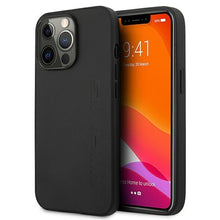 Заредете изображение във визуализатора на галерията – AMG AMHCP13XDOLBK iPhone 13 Pro Max 6,7" czarny/black hardcase Leather Hot Stamped
