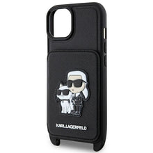 Заредете изображение във визуализатора на галерията – Original Pouch KARL LAGERFELD Crossbody Saffiano Karl &amp; Choupette KLHCP14SCSAKCPMK for Iphone 14 Black
