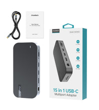 Заредете изображение във визуализатора на галерията – HUB Choetch M52 USB-C - USB-C PD/USB-C/USB-A/HDMI/VGA/DP/SD/TF/RJ45/AUX - gray
