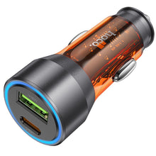 Заредете изображение във визуализатора на галерията – HOCO car charger USB QC 18W + Type C 25W PD43W NZ12A transparent orange
