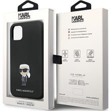 Заредете изображение във визуализатора на галерията – Original Pouch KARL LAGERFELD hardcase Silicone Ikonik Metal Pin KLHCN61SMHKNPK for Iphone 11/ Xr black

