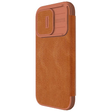 Заредете изображение във визуализатора на галерията – Nillkin Qin Pro Leather Flip Camera Cover Case for iPhone 15 Pro Max - Brown

