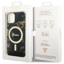 Заредете изображение във визуализатора на галерията – Original Case GUESS hardcase Golden Marble MagSafe GUHMP14SHTMRSK for Iphone 14 black
