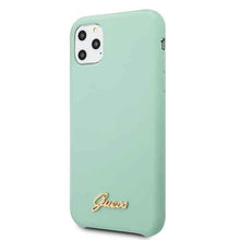 Заредете изображение във визуализатора на галерията – Guess GUHCN58LSLMGG iPhone 11 Pro zielony/green hard case Silicone Vintage Gold Logo
